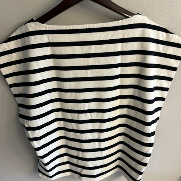 Black & Cream stripe J Crew Cotton Blouse NWT - Picture 2 of 3